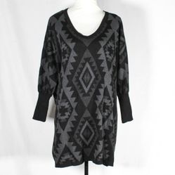2010s Southwestern Print Black and Gray Poncho Tunic – Size M/L