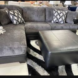 Gray / Black RAF LAF  2 Piece Sectional Couch With Chaise 💥 Brand New ✅