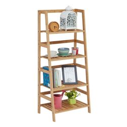 Kinsuite 4-Tier Bamboo Ladder Shelf Multifunctional Storage Stand Shelves, Freestanding Floor Accent Furniture Plant Rack Rdsh013bw