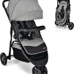 BABY JOY Jogging Stroller, Jogger Travel System with 5-Point Safety Harness, Adjustable Canopy/Backrest/Footrest, Storage Basket & Pocket, Lightweight