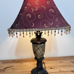 Vintage lamp with authentic shade ,marble body, and steel base