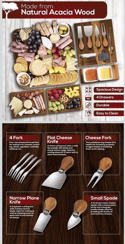 New Acacia Wood Charcuterie Board Set with 4 Drawers – Cheese Board