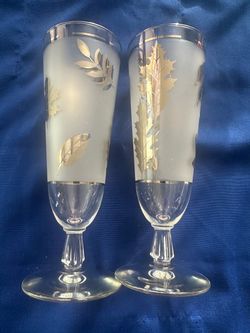 Frosted Gold Leaf Champagne Flutes Set of 2