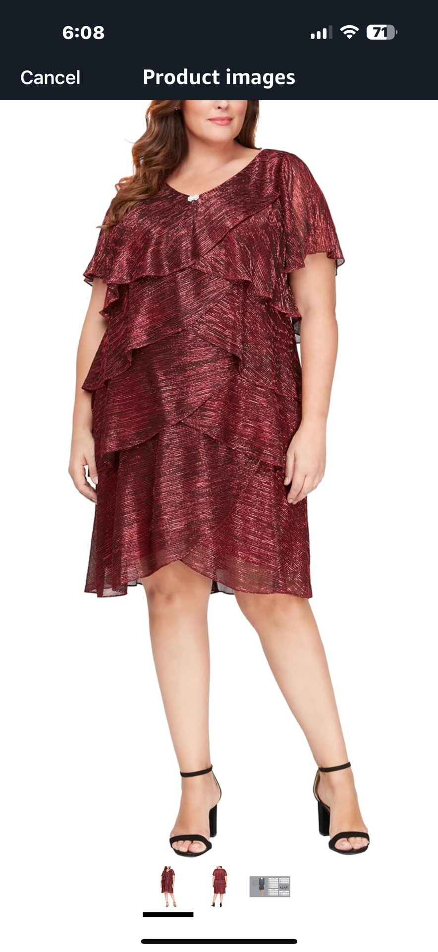 S.L. Fashions Women's V-Neck Tiered Boudre Cocktail Dress with Crystal Beaded Detail, Wedding Guest Gown (Plus Size) 14 plus Fabric type 80% Nylon