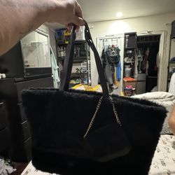 Black Fuzzy Purse With A Mini Purse 