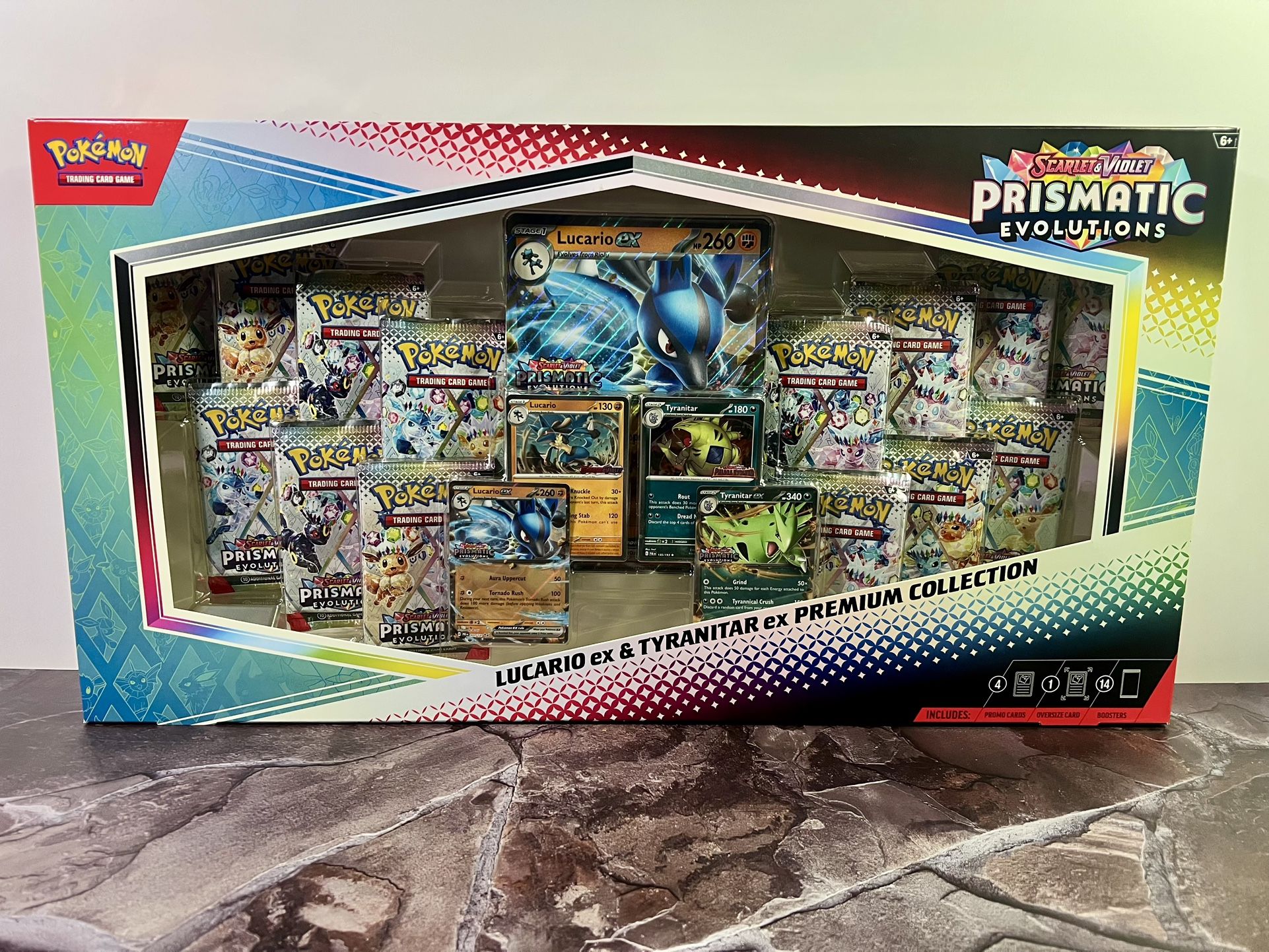 Pokemon Prismatic Evolutions Lucario Tyranitar Premium Collection