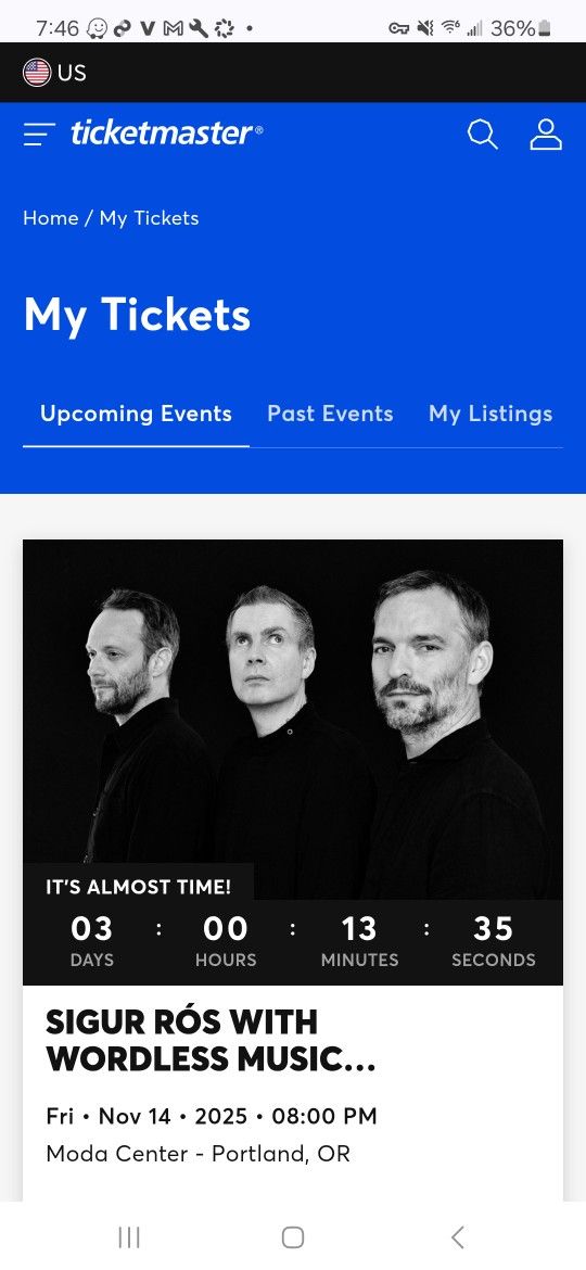 Sigur Ros Tix PDX MODA 2 Tix Section 122 Row O 23,14 GREAT SEATS