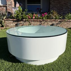 CB2 Modern Round Glass Top Coffee Table - with Storage Display Space in Center