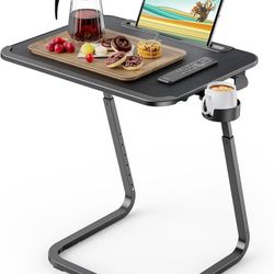 SAIJI Adjustable TV Tray Table - Heavy Duty Trays for Eating on Couch, Laptop Desk for Sofa/Bedside, Extra Large TV Dinner Table with Cup Holder (Blac