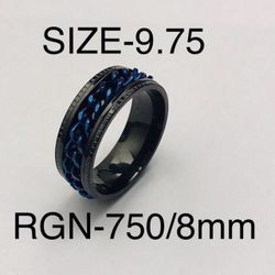 Stainless Steel Blue Color Chain Spinner Ring Band: Size-9.75/RGN-750