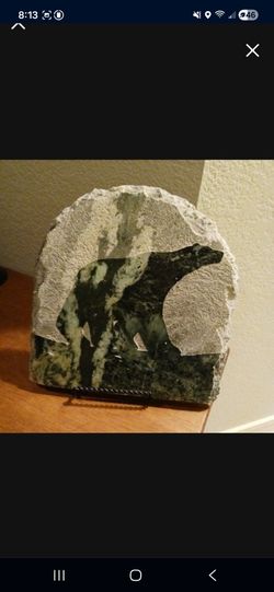 Etched Canadian Marble Stone Bear 9" X 9"