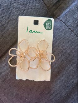 I AM Textured Gold Open Petal Flower Statement Stud Earrings  NWT