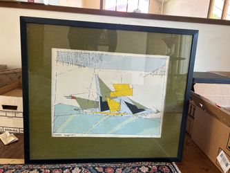Vintage Lyonel Feininger cubism sailboat art print - toppsegelschoner