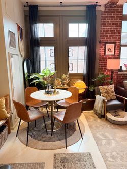 Kavi Faux Leather Dining Chairs — Cognac/Tan + Black Metal Legs