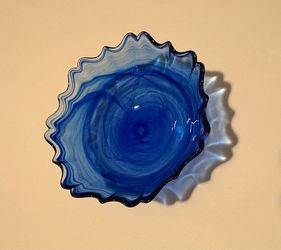 Artistic Accents Cobalt Blue Swirl Glass Bowl Ruffled Edge 6.5” Turkey 2000s