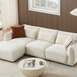4-Piece Upholstery Sectional Teddy Wool Sofa With Ottoman ( New In Box) 