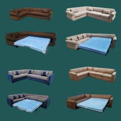NEW 7X9FT SECTIONAL COUCHES WITH SLEEPER, CHARCOAL, BLACK, BLACK COMBO, CAMEL LEATHER  Sofa  Set Queen size BED/ More Color FABRIC Available.