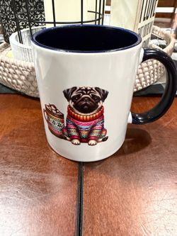 Pug coffee mug in a cute sweater
