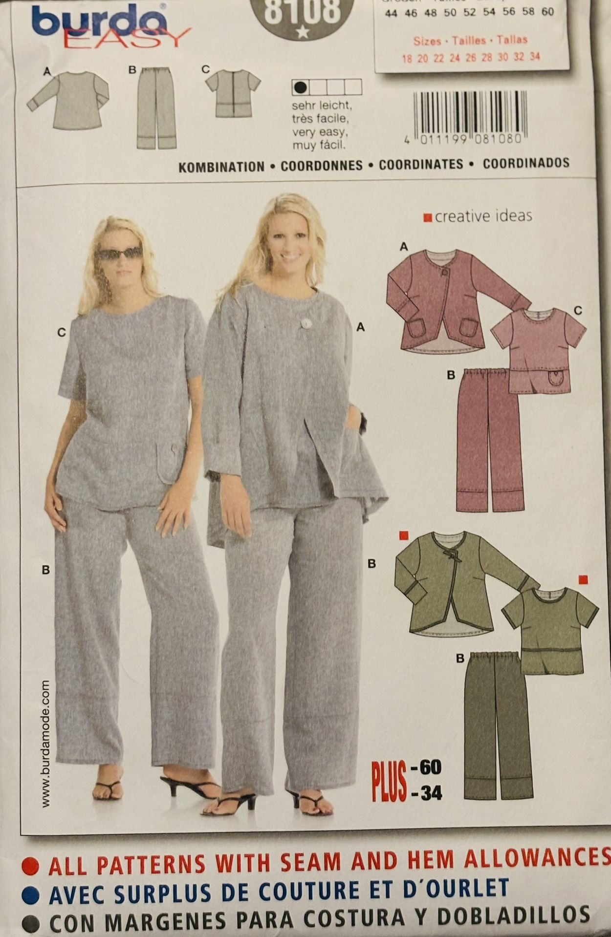 Burdo 8108 Plus Size Pattern Dresses Sizes 18-34 Uncut