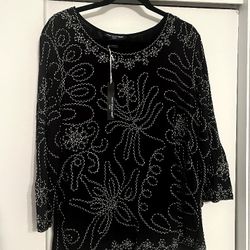 NEW * Saint Tropez West Womens Black Top with White Embroidery Size 1x