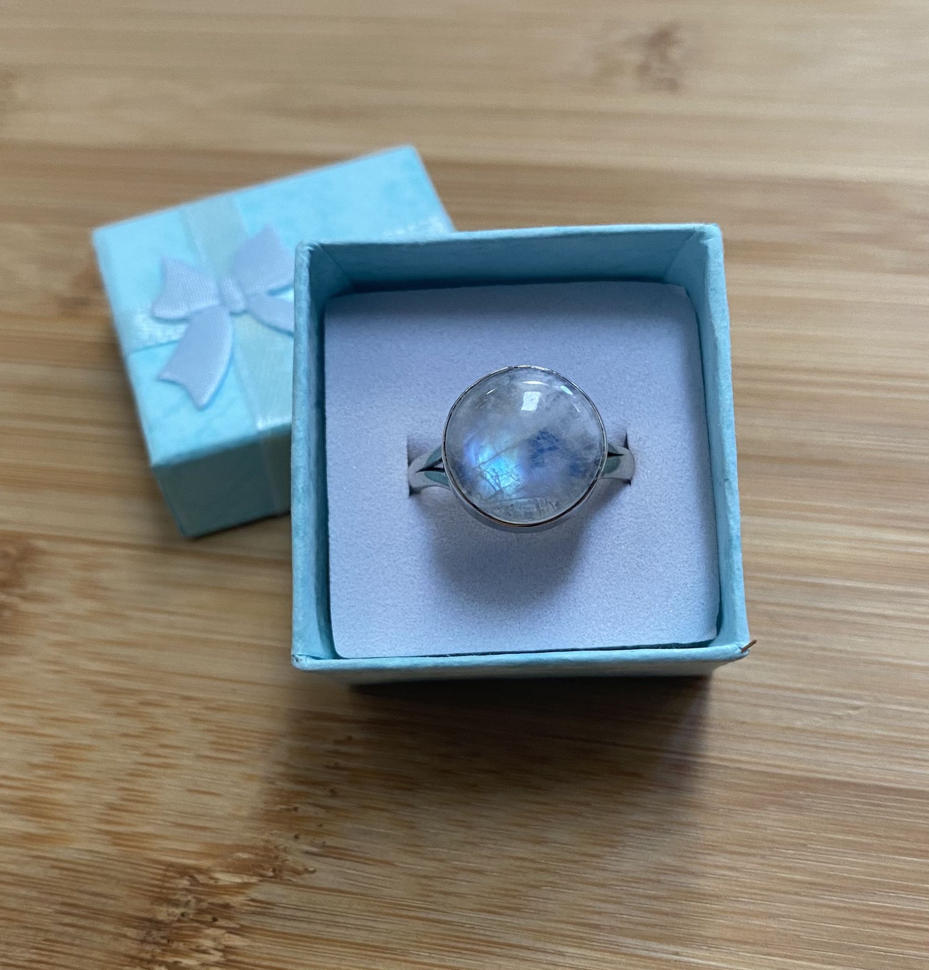 Round Sterling Silver Moonstone Ring