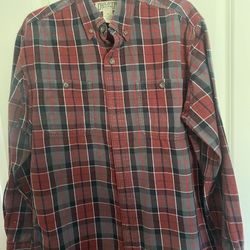 Duluth Trading Men’s Size M Plaid Deep Burgundy Gray Black Flannel Shirt.