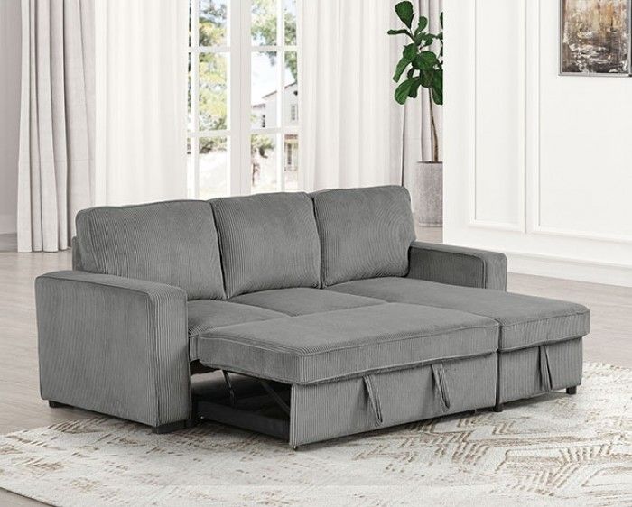 Brand New Grey Corduroy Sectional Sofa Storage Sleeper