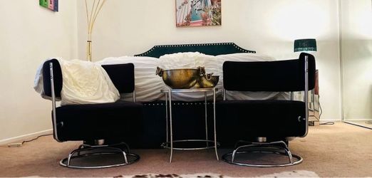 50$ Black Swivel Chairs with Chrome Base – Set of 2