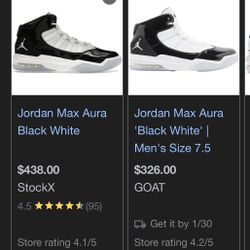 Jordan Max Aura Black And White Size 9.5