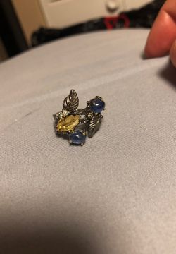 Blue sapphire sterling silver leaf ring