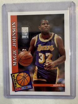 Mint Magic Johnson 1990 NBA Hoops #482 Los Angeles Lakers Assists Trivia Card Pure Silver 