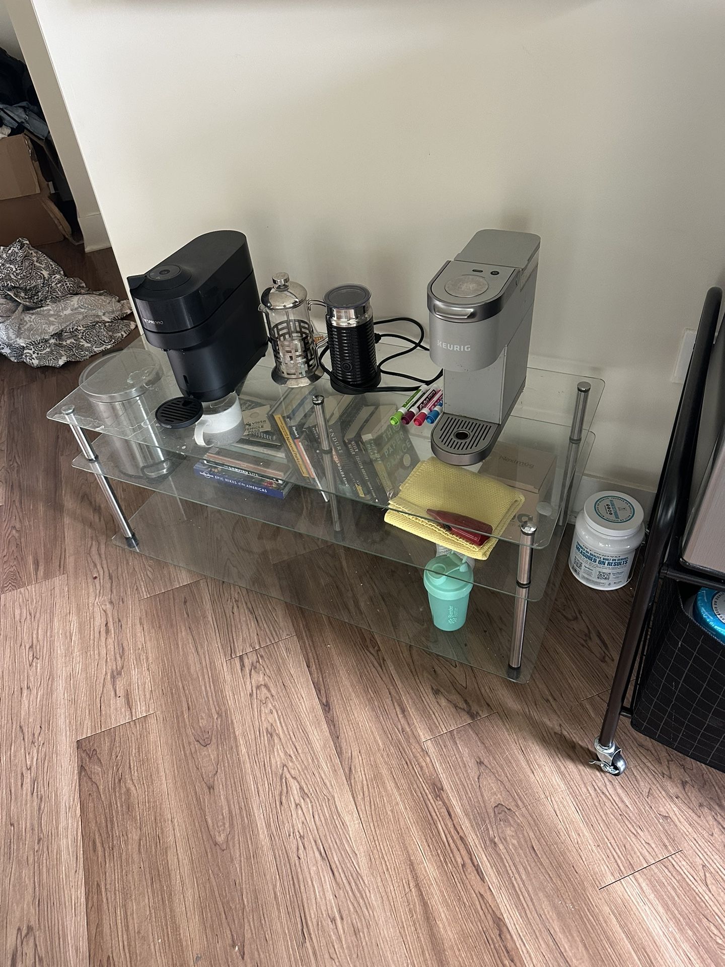 Glass tiered coffee table