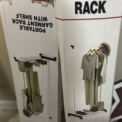 2 New Portable Garment Racks w/ Shelves – Never Used