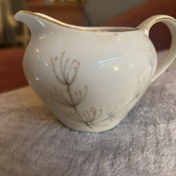 Vintage White Plates & Creamers With Dandelion Design