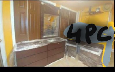 Black dresser.mirror and stands