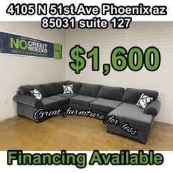 3 PCs Sectional Grey Fabric Brand New