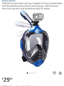 NEW ZIPOUTE Snorkel Mask Full Face, Foldable Full Face Snorkel Mask with Detachable Camera Mount and Earplugs, 180 Panoramic View Anti-Fog Anti-Leak S