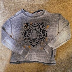 Women's Long Sleeve Gray S Shirt Lion Face Print On Front