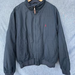 Vintage Mens Polo Ralph Lauren Bomber Full-Zip Jacket, Navy Red Pony, Sz Large