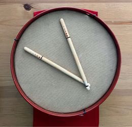 Vintage Decorative Red Frame Drum with Wooden Drumsticks