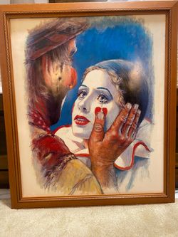 Vintage Framed Clown Art Print by Barry Leighton Jones – 31x26"