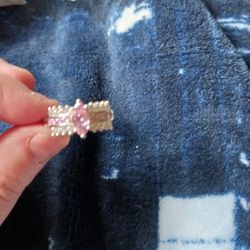 Pink Crystal Ring Stainless Steel Size 10