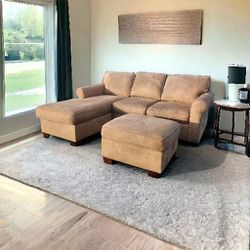 Pottery Barn Sofa with Reversible Chaise and Ottoman
