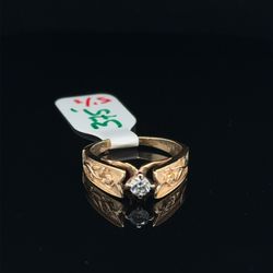 14kt Gold Diamond Ring With Flower Sides Size 5 1/2 I-256 