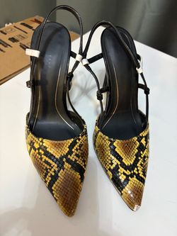 Snakeskin Print Pointed-Toe Slingback Heels