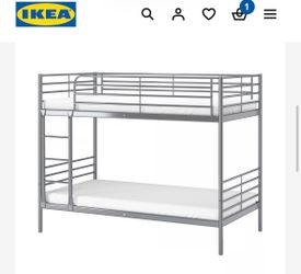 IKEA Svarta grey metal frame twin bunk bed w trundle