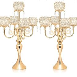 2 PCS Crystal Gold Candlelabra Candle Holder