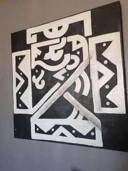 Black and White Abstract Geometric Canvas Painting