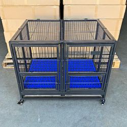 Brand New $190 Folding Heavy-Duty Dog Crate 41”x31”x34” Dual-Door Stackable Cage Kennel, Divider, Plastic Tray