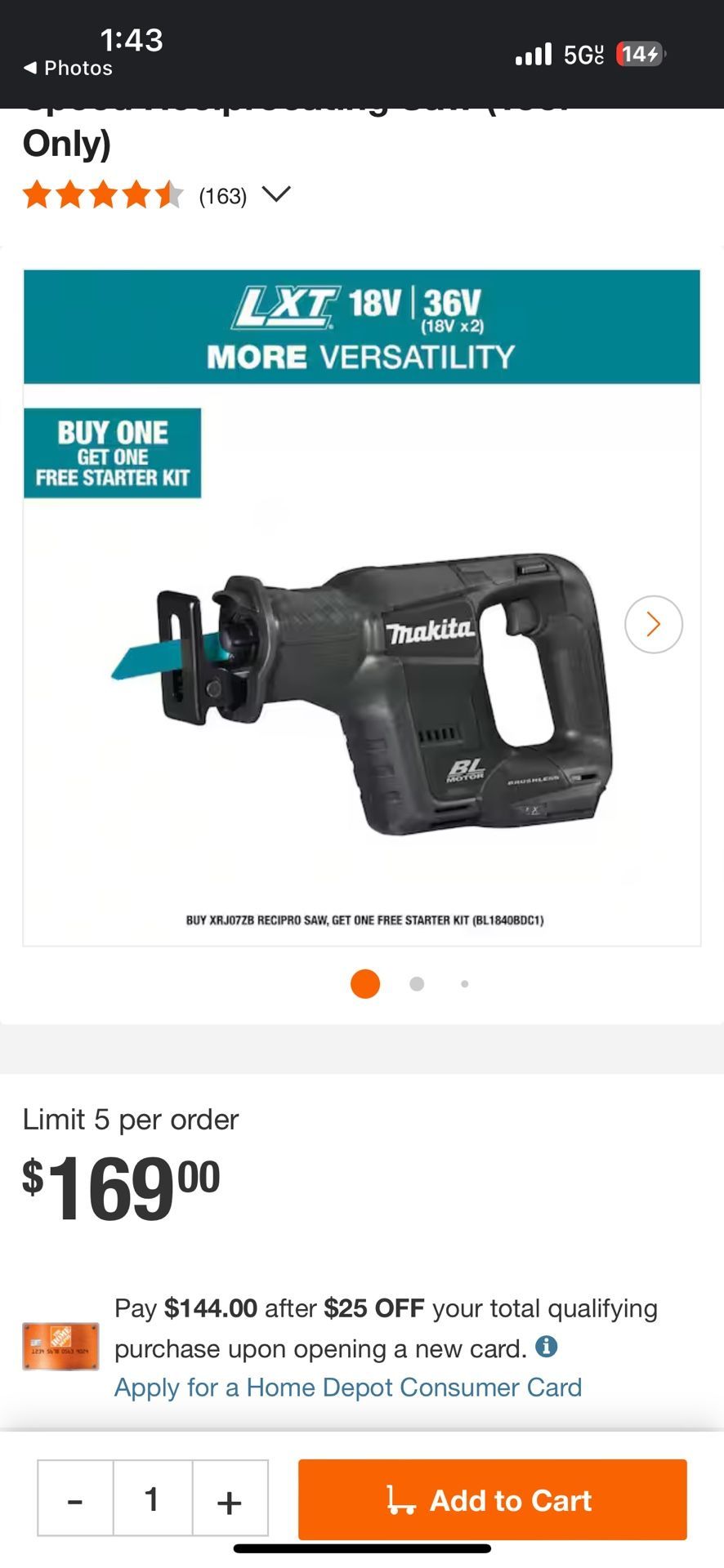 Makita 18V LXT Sub-Compact Lithium-Ion Brushless Cordless Variable Speed Reciprocating Saw